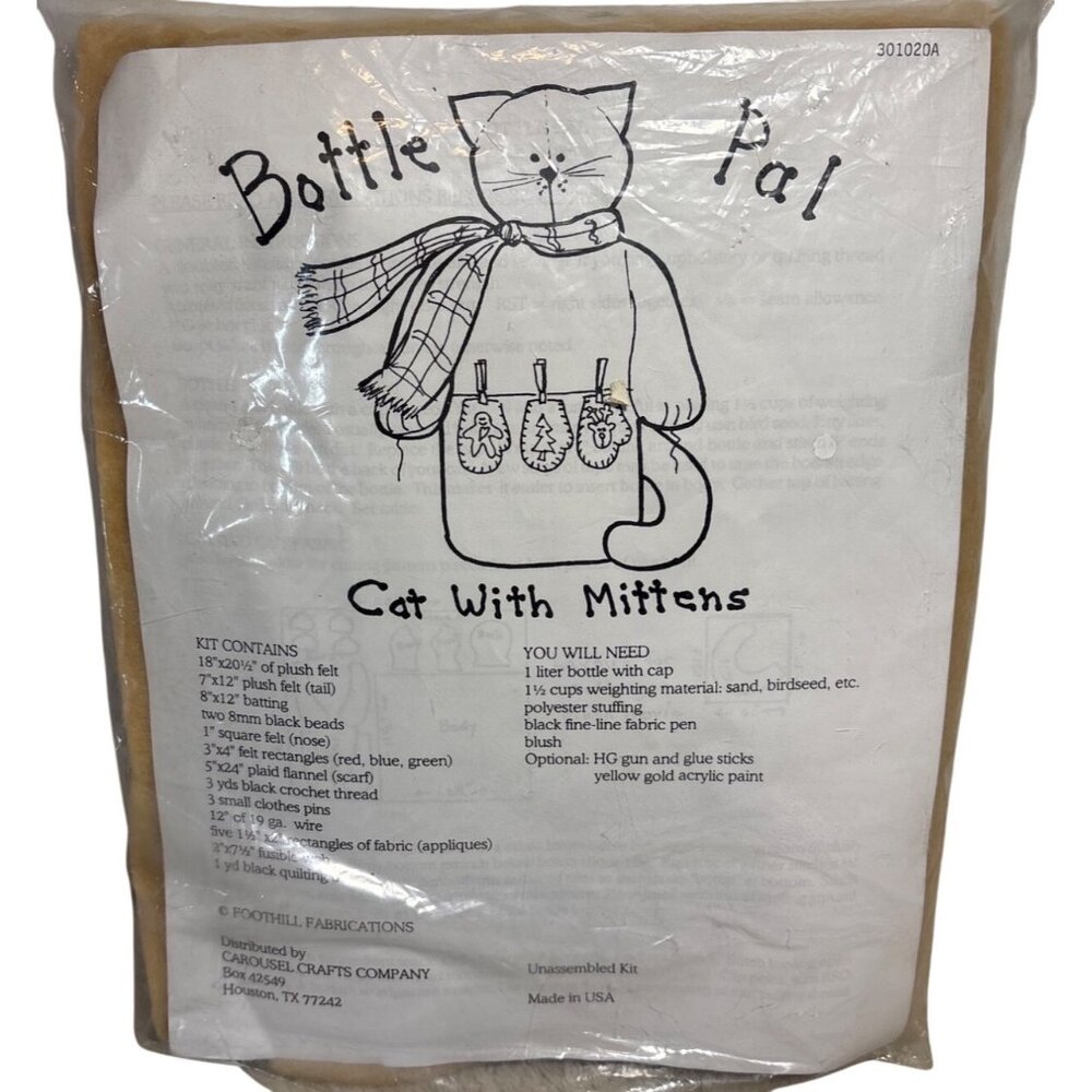 Bottle Pal Cat With Mittens Sewing Kit By Foothill Fabrications Carousel Crafts
